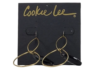 Cookie Lee Earrings Brass Double Loop Black Crystal - Picture 1 of 2