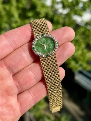 Reloj Piaget Vintage Oro 18k Cuadrante Jade Bisel Diamante y Esmeralda Damas Foto 1 de 4