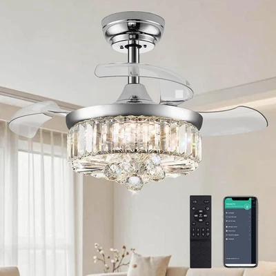 30" Chandelier Ceiling Fan with Light Crystal Modern Fandelier Reversible Cei... - Image 1 of 4