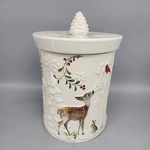 BETTER HOMES & GARDENS HERITAGE COLLECTION WINTER FOREST COOKIE JAR LID Ceramic - Picture 1 of 6