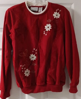 Sudadera para mujer Alfred Dunner Petite roja Navidad blanca flores talla PS Foto 1 de 3