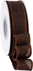 Dark Brown Burlap Wired Ribbon 1 Inch, Solid Ribbon with Wird Edge for Gift Wrap - Picture 1 of 3