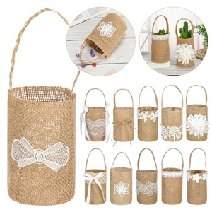 Handle Wedding Ceremony Burlap Flower Basket Flower Girl Basket Candy Gift Bag - Picture 1 of 21