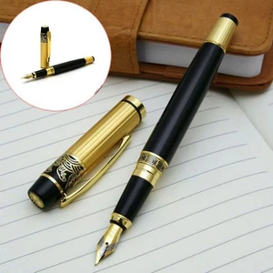 Pluma Estilográfica Negra Dorada Vintage Escritura Pluma Estilográfica Fácil de Manejar CHU - Imagen 1 de 8