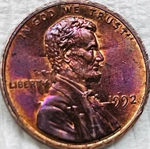 1992 Lincoln Cent Die Clash Error jailbird Caged Prisoner Cent AU-MS Toner - Picture 1 of 22