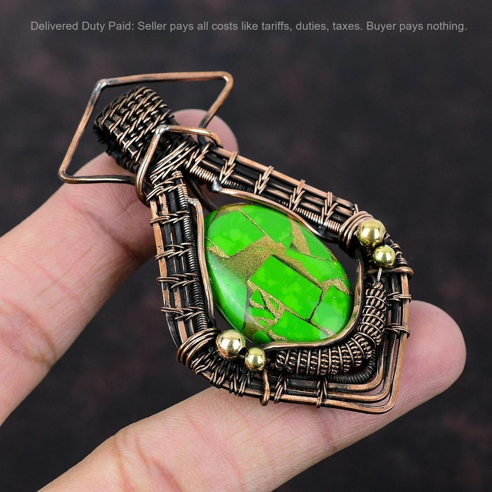 Cobre Natural Cobre Verde Turquesa Boho Alambre Envuelto Art Deco Colgante Joyería Foto 1 de 4