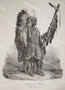 Karl Bodmer Mandan Indianer Häuptling Missouri Lanze Skalp Kriegsbemalung Tattoo - Bild 1 von 1
