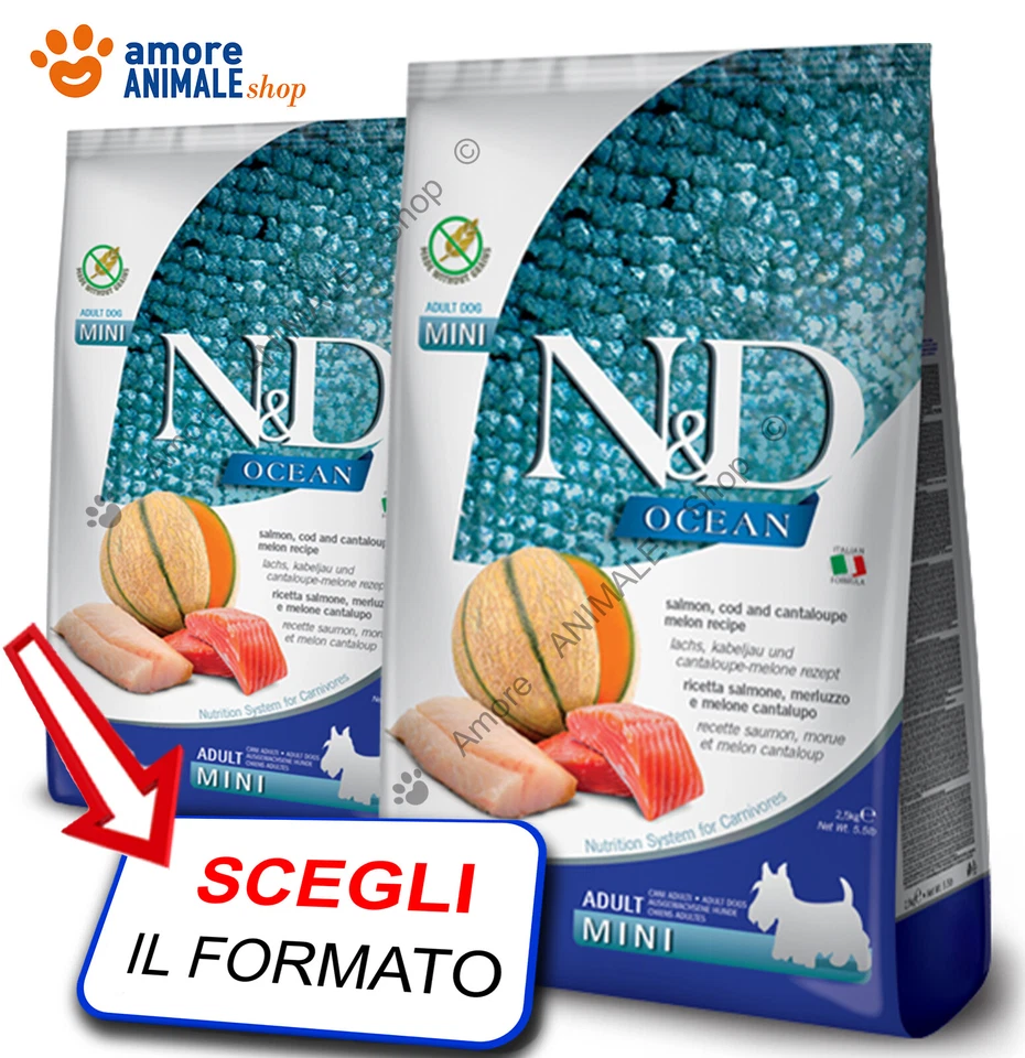 Farmina Dog N&D Ocean Adult Mini → Salmone e Merluzzo - 800 gr / 2,5 / 7 kg Cani