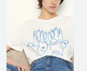 Sandro Paris Women's T-Shirt Size 2 / M Embroidered SFPTS00619 - Picture 1 of 7