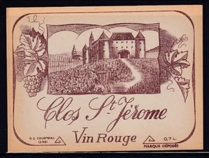 CLOS ST. JEROME VIN ROUGE WINE LABEL 4-3/4 x 3-1/2 INCH - Picture 1 of 1