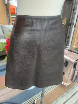 Minifalda corta vintage Express 100 % cuero marrón estampado de cocodrilo talla 11/12Y2K años 90 Foto 1 de 4