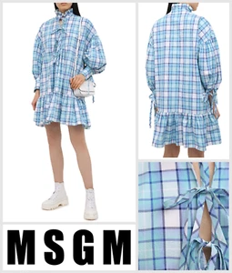 Womens Ladies Mini Dress Size UK 8 MSGM Ruffle Puff Sleeve MADE IN ITALY Blue - Picture 1 of 8