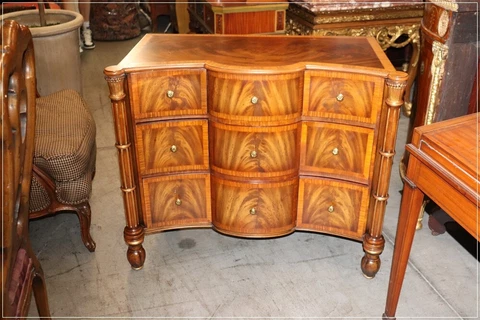 Banded Flame Mahogany Nine Drawer English Regency Style Maitland Smith Commode Cover