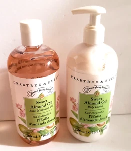 Crabtree & Evelyn SWEET ALMOND OIL Body Lotion AND Shower Bath Gel Pump 16.9 oz - Picture 1 of 4