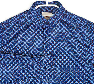 Ben Sherman Blue & Red Spot Pattern Slim Fit Casual Shirt Men's Size S Tall 33