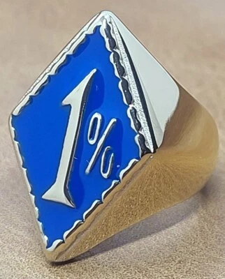 1% Один процент синий/золотой мотоцикла вне закона мотоциклиста из нержавеющей стали кольцо размер 7 до 16 - Изображение 1 из 4