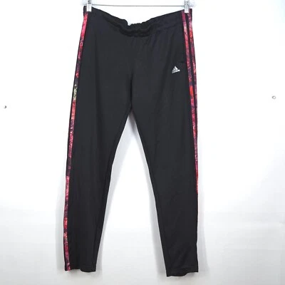 ADIDAS Track Pants Women's Medium Black Pink Floral 3 Stripe AV1008 Athleisure - Image 1 of 4