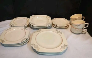 HTF Vintage Homer Laughlin Century 6-pc Place Setting for 4 Gold Wreath Red Line - Picture 1 of 22