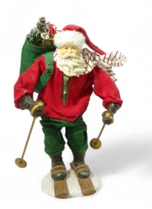 Lillian Vernon Skiing Santa Fabric Mache Vintage Figure Holiday Decor - Picture 1 of 7