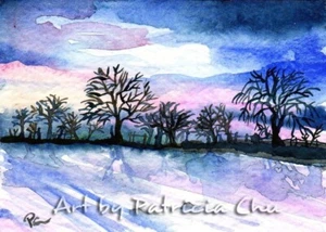 ACEO LE Art Card Print 2.5"x3.5" " Snowy Farm " Landscape Art by Patricia - Picture 1 of 1