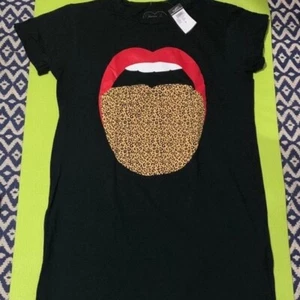 RUE21 Black Leopard Print Tongue Graphic Side Skits T-Shirt Dress Large - Picture 1 of 5