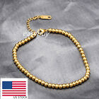 3&4mm Woman 18k Gold Plated Stainless Steel Chain Bead Ball Bracelet Cuff