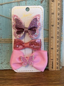 Toddler Hair Bows Pink Purple Butterfly Princess Alligator Clip Set Of 3 #1 - Picture 1 of 3