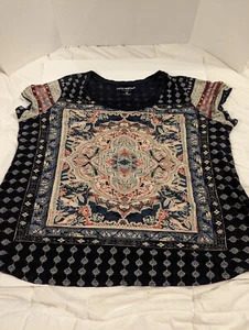 Damen Lucky Brand Boho Print Kurzarm Slipper Sommer Top - Größe 2XL - Bild 1 von 5