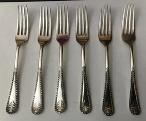 Vintage 6 X English John Yates & Sons 17.5cm Fancy Silver Plated Forks Cutlery - Picture 1 of 5