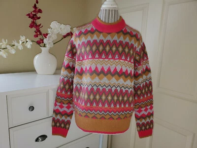 Suéter Pullover Andrew Marc Magenta Estampado en Zigzag Tejido Grueso Cuello Simulado Talla M Foto 1 de 4