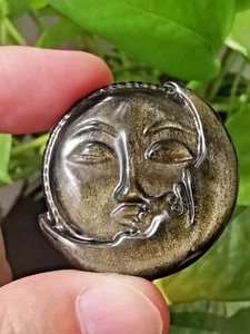 1,5 Zoll natürliches handgeschnitztes goldenes Obsidian Sonne Mond Gesicht Reiki Heilung Geschenk 1 Stck. - Bild 1 von 7