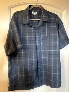 Haggar Cool 18 Tec Black & Gray Plaid Shirt Mens L Button Up Short Sleeve pocket - Picture 1 of 5