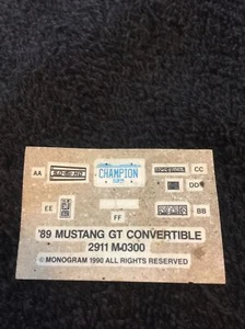 Ford Mustang GT 1989 con monograma convertible hoja de calcomanías 1/25 - Imagen 1 de 2