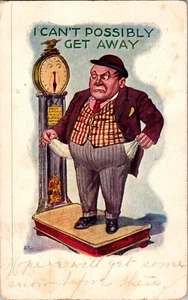 AK Übergewichtiger Mann stehend auf Waage gestempelt 1907 - Bild 1 von 2