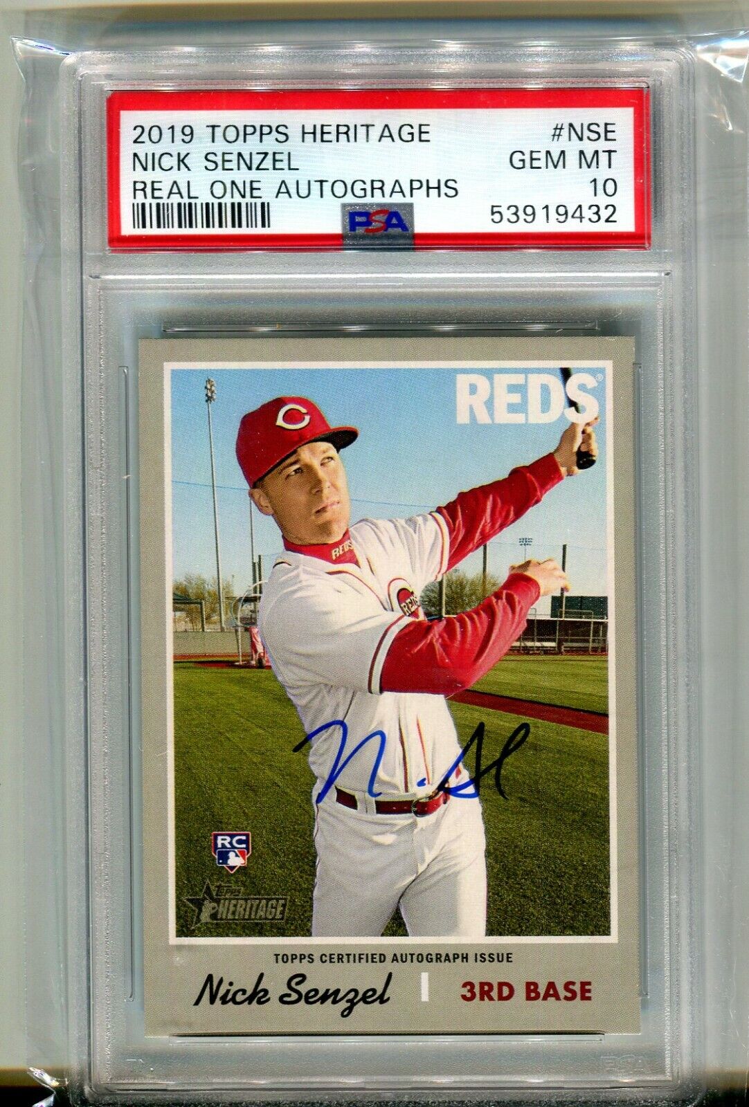 2019 Topps Heritage High # Nick Senzel Real One Auto Rookie PSA 10 Gem Mint Reds