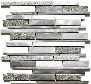 Mosaik Fliese Quarzit Aluminium mix Wand Küche WC Bad Art: 49-XSa535_b | 1 Matte - Bild 1 von 5