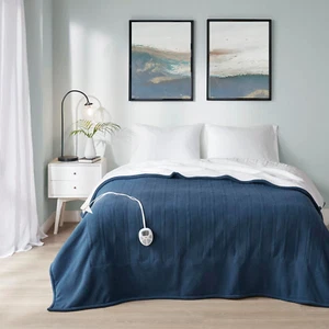 Polyester and Cotton Fleece to Sherpa Heated Blanket ST54-0099 - Picture 1 of 12