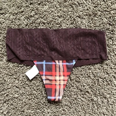 Ropa interior/bragas Aerie para mujer de corte alto marrón a rayas a cuadros talla pequeña nuevas con etiquetas Foto 1 de 4