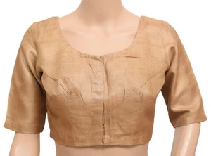 Sushila Vintage Readymade Stitched Sari Blouse 100% Pure Silk Brown Plain Choli - Picture 1 of 4