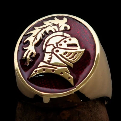 KNIGHT RING OVAL MENS MEDIEVAL COSTUME BRASS RING BRAVE KNIGHT RED SIZE 7 - Image 1 of 4
