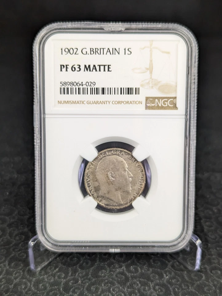 Beautiful 1902 Matte Proof Edward VII Shilling - Great Britain - NGC PF63 Matte  - Image 1 of 4