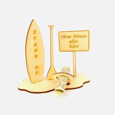 Geldgeschenk Stand Up Brett mit Paddel u Schild-Ohne Mäuse - Bild 1 von 3