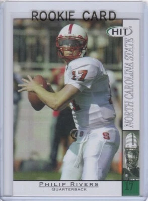 Tarjeta de novato Philip Rivers 2004 Sage Hit fútbol americano San Diego Chargers radiocontrol estado de Carolina del Norte Foto 1 de 2