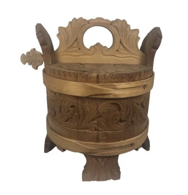 Grotambar tallado en acanto noruego vintage - arte popular con diseño de pintura de rosas noruego Foto 1 de 4