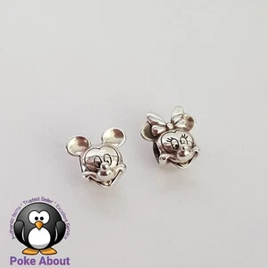 Pandora Disney Mickey & Minnie Mouse Face Head Silver Charms Set 791586 791587 - Picture 1 of 9