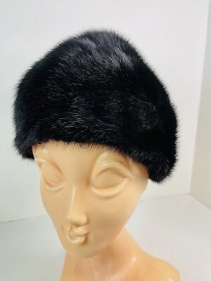 Vintage Marshall Field & Company Black Real Fur Hat Cap Winter Beanie Cloche - Image 1 of 4