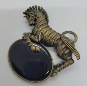 VINTAGE ZEBRA BRONZE TONE ONYX INSPIRED BROOCH/PIN by JAN KONIG - Picture 1 of 6