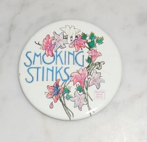 Vintage Pinback SMOKING STINKS Button from the American Cancer Society Pin EUC! - Picture 1 of 2