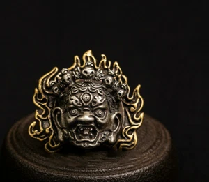 China Tibet Bronze Copper Mahakala Buddhism Wrathful Deity Head Mask Pendant - Picture 1 of 4