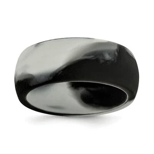 Unisex 8.7mm Wide Durable Black & Grey Camo Silicone Wedding Band Sizes 7 to 14 - Picture 1 of 12